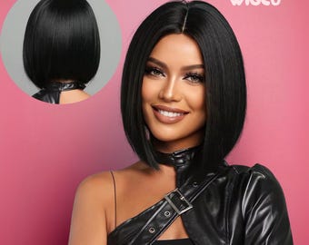 Jet Black Bob Wig With Bangs | Short Glueless 10 Inch  display picture 1
