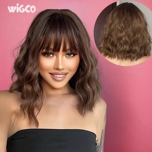 Short Brown Wig with Bangs | 14” Wavy Glueless Wig | Soft Chocolate Brown Bob | WigCo