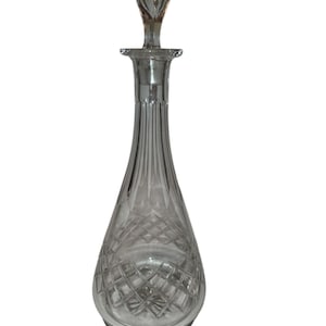 Vintage Crystal Glass Decanter - 10 inch Height - Cut Glass Art Deco Design