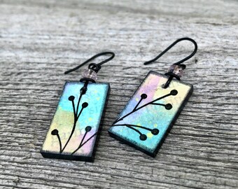 Book Page Earrings- Berry Brightly- Recycled Book Cover- Nickel-free Hooks