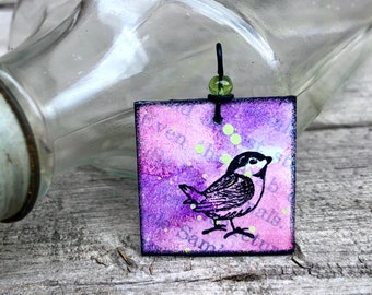 Book Page Pendant- Sam's Birdie- Recycled Book Cover