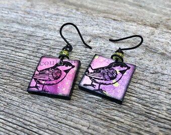 Book Page Earrings- Bookish Birdie- Recycled Book