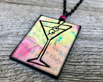 SALE Book Cover Pendant- Martinis Every Day- (25% Off)