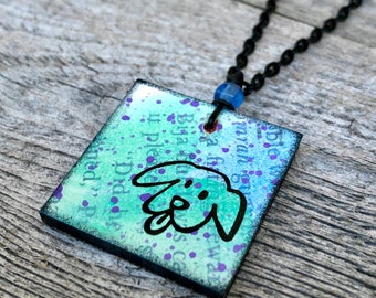 SALE Book Cover Pendant- Bow Wow Blues- (25% Off)