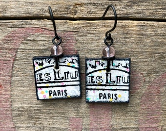 Book Page Earrings- Pretty in Paris- Recycled Book