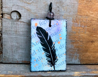 SALE Book Cover Pendant- Four Feather- (25% Off)