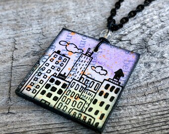 SALE Book Cover Pendant- Somewhere in the City- (25% Off)