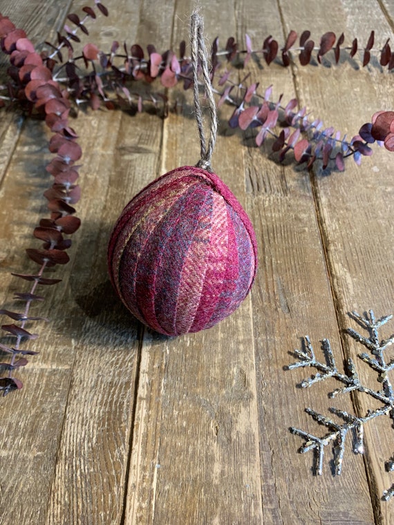 Handmade Tartan Checked Wool Christmas Tree Bauble, Christmas Decoration / Festive Ornament - Large