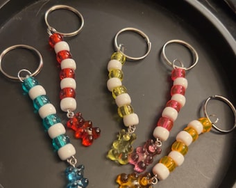 Colorful Beaded Bear Keychain | Cute Kandi Style Keyring | Handmade Gummy Bear Charm | Fun Bag Accessory Gift
