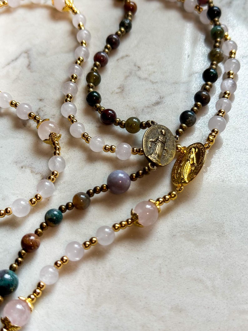 Handmade Gemstone Rosary | Full-length Catholic Rosary with Durable Metal Crucifix | Prayer Beads | Christian Gift | Ave & Earth | Baptism Gift | First Communion Gift | Confirmation Gift