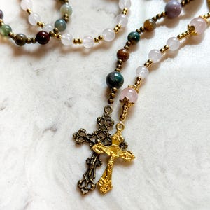 Handmade Gemstone Rosary | Full-length Catholic Rosary with Durable Metal Crucifix | Prayer Beads | Christian Gift | Ave & Earth | Baptism Gift | First Communion Gift | Confirmation Gift