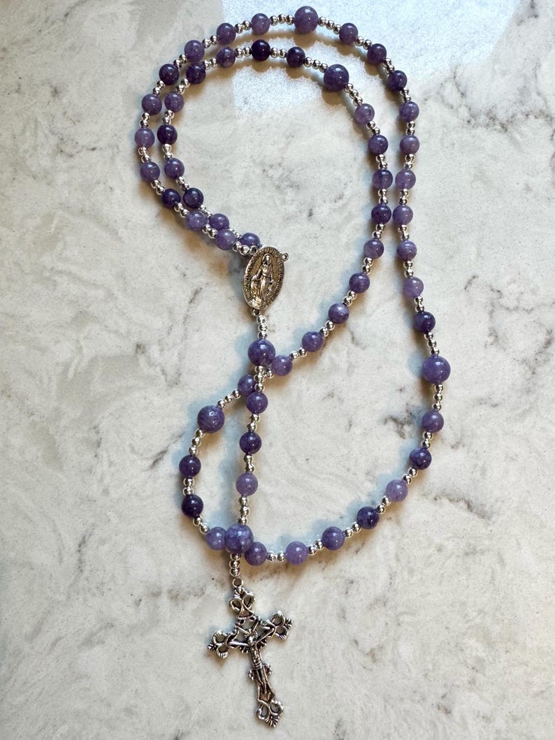 Handmade Gemstone Rosary | Full-length Catholic Rosary with Miraculous Medal | Prayer Beads | First Communion Gift | Confirmation Gift image 18