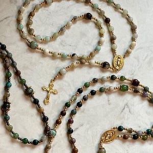 Handmade Gemstone Rosary | Full-length Catholic Rosary with Miraculous Medal | Prayer Beads | First Communion Gift | Confirmation Gift image 1