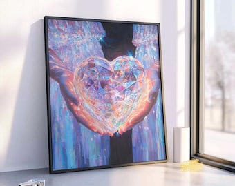 Iridescent-lovers Printable Art, Highest Resolution Files for Professional Quality Printing: Holographic Bright Angelic Crystal Heart # 409