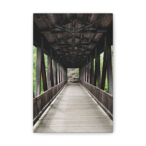 Toile tendue, oeuvre d&#39;art murale pont rustique, décoration d&#39;intérieur, cadeau pour amoureux de la nature, peinture de paysage, photo de pont en bois