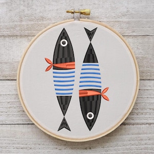 Sardines Embroidery Design, Fish Embroidery Design, Fish embroidery pattern, Summer Embroidery Design, Sardines Embroidery File