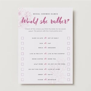 Would She Rather Bridal Shower Game, Would Bride Rather, Who Knows the Bride Best, Would She Rather Card, Editable Template