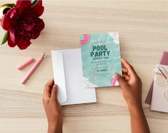 Pool Party Birthday Invitation Swim Party Invite Kids Swimming Party Editable Canva Template Instant Download Kids Pool Birthday Celebration