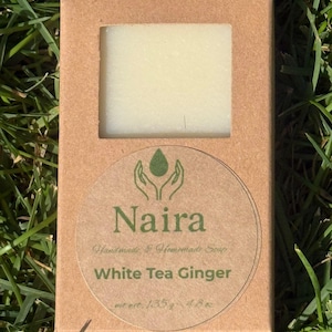 Weißer Tee & Ingwer Seife - Kaltverfahren, handgemachte Naturbar mit Bio Sheabutter - Feuchtigkeitsspendendes Geschenk für Bad und Körper