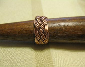 Hand-tied straight copper wire Turks Head Knot ring