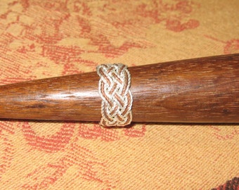 Hand-tied twisted silver and copper wire Turks Head Knot ring