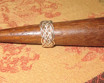 Hand-tied straight copper and silver wire Turks Head Knot ring