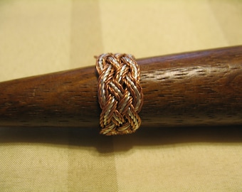 Hand-tied twisted copper and silver wire Turks Head Knot ring