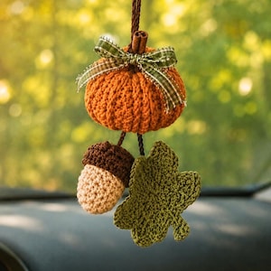 Herfstpompoenbladeren Autohanger Spiegelhanger Haakpatroon Halloween Thanksgiving Cadeau Markt Feest Decoratie Directe PDF Download