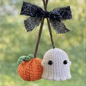 2 in 1 Bundle CROCHET PATTERN! Adorable Ghost and Pumpkin Car Charm Hanger | Fall Market Halloween Gift | Instant Download PDF