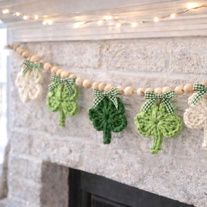 Adorable guirnalda de trébol de la suerte rústica para el Día de San Patricio. Patrón de crochet fácil para principiantes / Descarga instantánea del patrón en PDF.