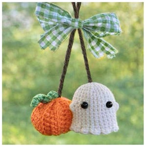 2 in 1 CROCHET PATTERN! Adorable Ghost and Pumpkin Car Charm Hanger | Fall Halloween Market or Gift | Instant Download PDF Digital Pattern