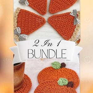 2 in 1 CROCHET PATTERN! Autumn Harvest Pumpkin Pie Coasters Garland | Instant PDF Dogital Download | Fall Thanksgiving Decor or Gift