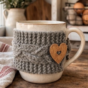 Beautiful Mug Cozy Warmer, KNITTING PATTERN Coffee Mug Sleeve, Cable Knit Braided Koozie, Gift Market Office Birthday | Instant Download PDF