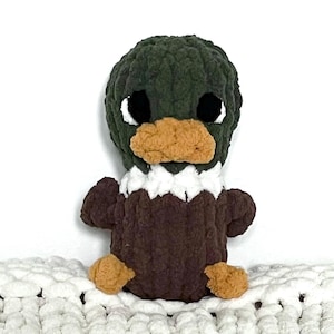 Chunky Finger Knit Mallard Duck Plushie Chenille Yarn Children&#39;s Super Soft Stuffed Animal Handmade