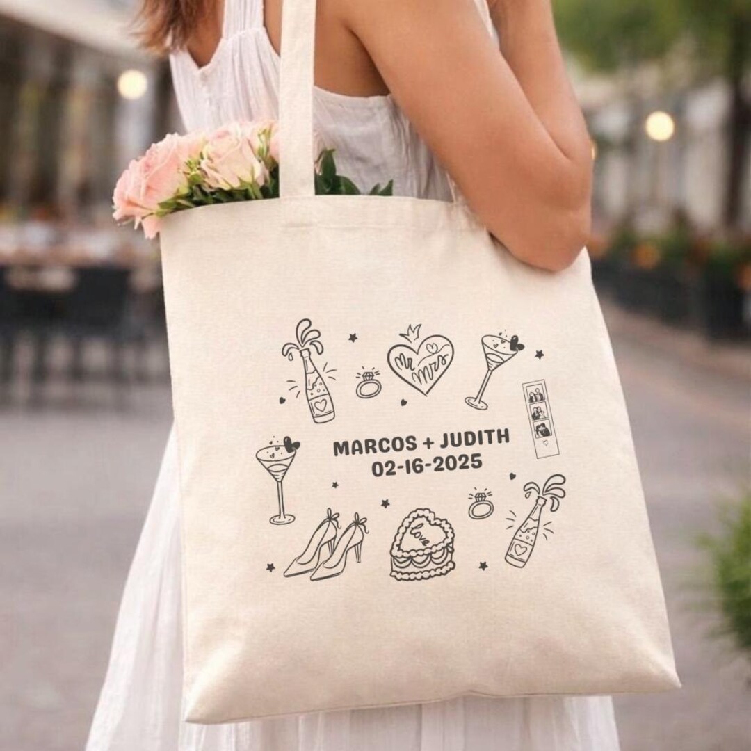 Personalized Wedding Tote Bag • Custom Couple Names, Date Canvas ...