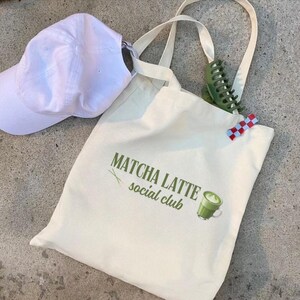 Matcha Latte Social Club Tote Bag | Aesthetic Canvas Tote | Cute Matcha Lover Gift | Eco-Friendly Reusable Bag