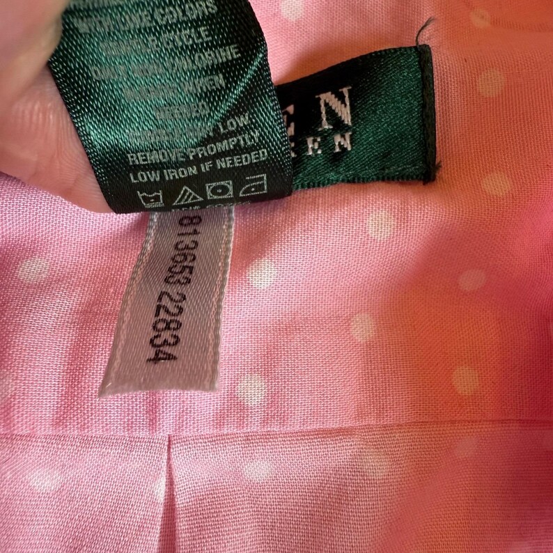 vintage Lauren Ralph Lauren chemise de nuit boutonnée rose à pois pyjama rare image 6