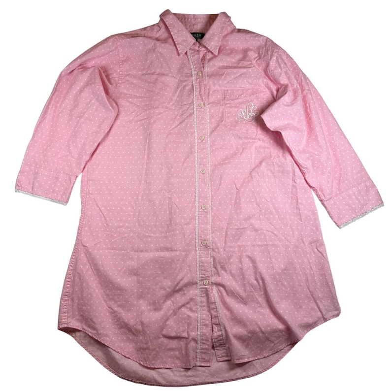 vintage Lauren Ralph Lauren chemise de nuit boutonnée rose à pois pyjama rare image 1