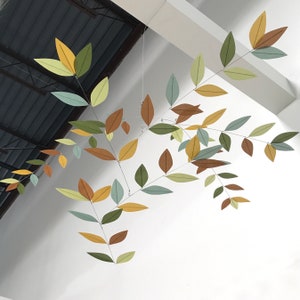 Art Mobile in Birdsong color, tree leaf mobile, handmade hanging sculpture