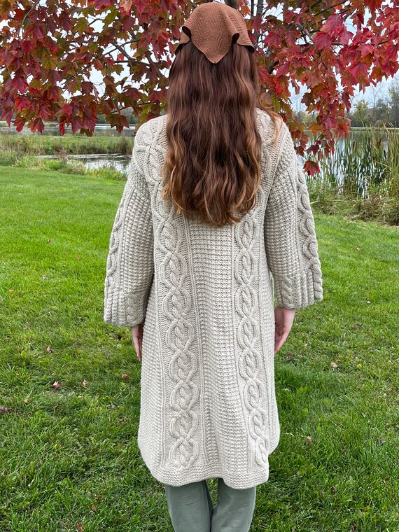 Vintage Handmade Cable Knit Cardigan Duster - image 9