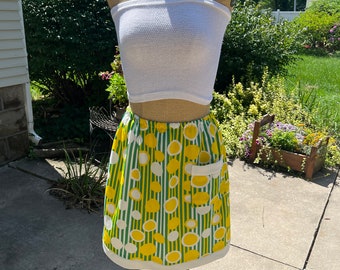 Vintage Mod Skort, Green and Yellow Circles and Stripes