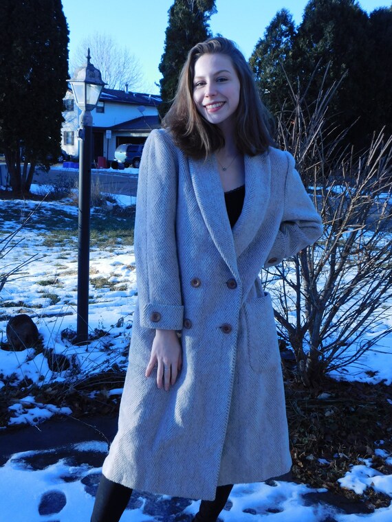 Vintage Wool Herringbone Double Breasted Pea Coat
