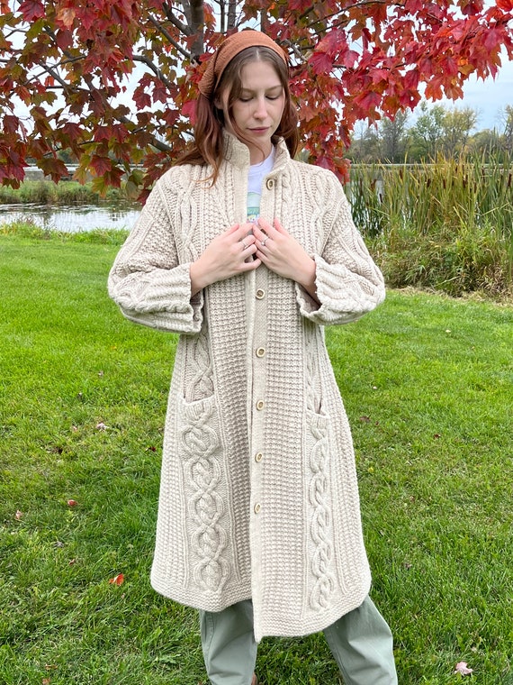 Vintage Handmade Cable Knit Cardigan Duster - image 10