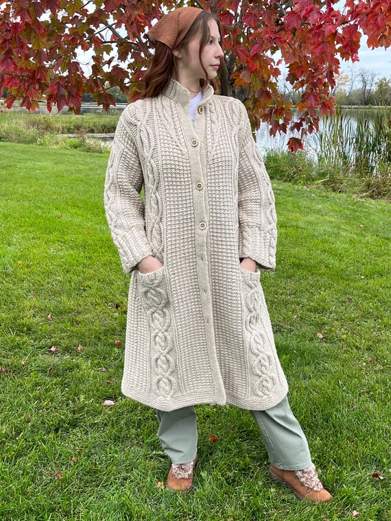 Vintage Handmade Cable Knit Cardigan Duster - image 1