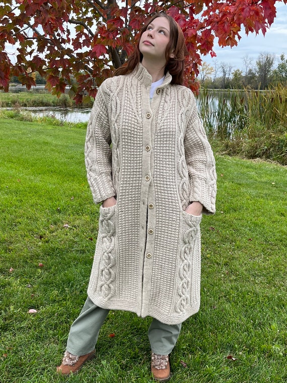 Vintage Handmade Cable Knit Cardigan Duster - image 3