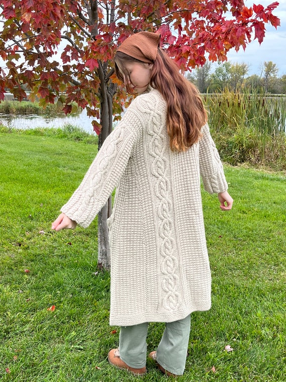 Vintage Handmade Cable Knit Cardigan Duster - image 8