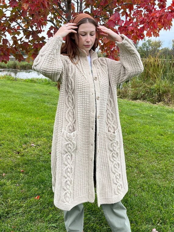 Vintage Handmade Cable Knit Cardigan Duster - image 7