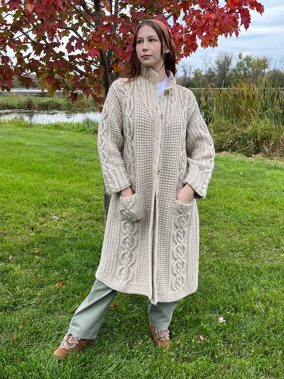 Vintage Handmade Cable Knit Cardigan Duster - image 6