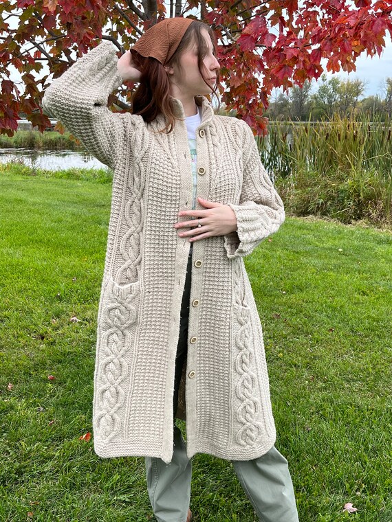 Vintage Handmade Cable Knit Cardigan Duster - image 5