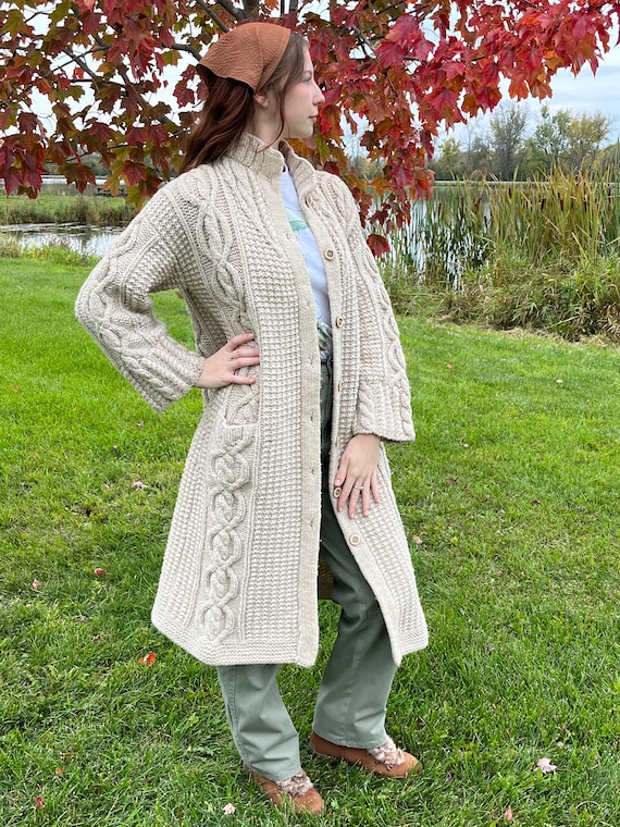 Vintage Handmade Cable Knit Cardigan Duster - image 4